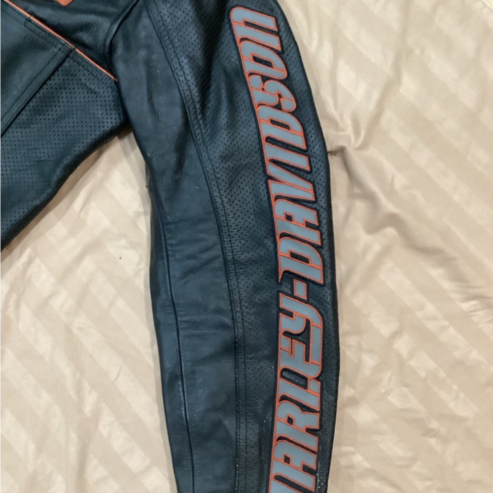 Harley-Davidson Men’s Black & Gray Leather Motorcycle Jacket - Picture 3 of 12